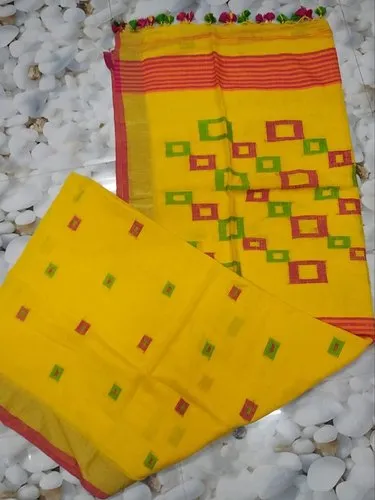 6.3 m (with blouse piece) Festive Wear Handloom Cotton Khadi Saree