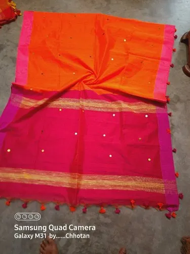 Red And Black 6.3 m (with blouse piece) Cotton silk Handloom cumki Saree