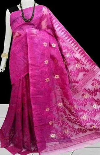 Printed Soft dhakai jamdani Saree, Handwash, Without blouse piece