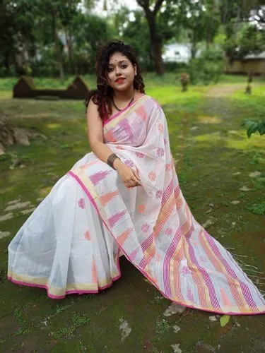 6.5 Handloom Cotton Silk Buti Saree, With Blouse Piece