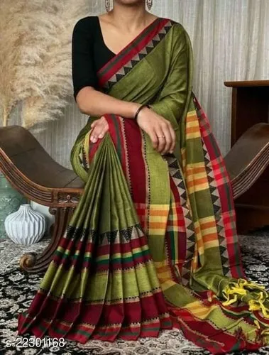 6.5 Ladies Handloom Cotton Saree, With Blouse Piece