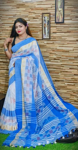 6.3 m (with blouse piece) Festive Wear Handloom Cotton Silk Saree