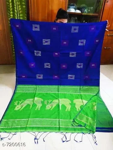 Hand work Handloom Cotton Silk Deer Degine Saree With Blouse, 6.3