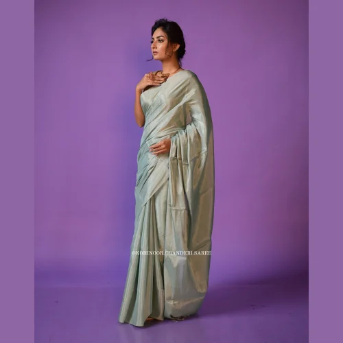 Sky blue silver zari tissue saree, Party Wear
