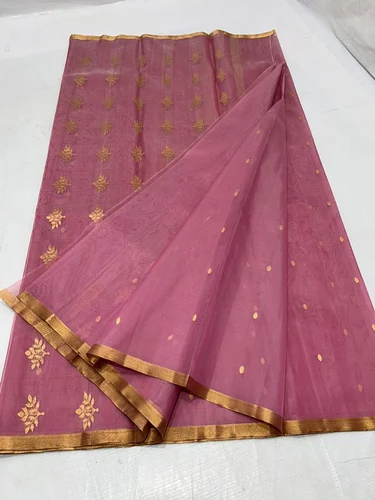 Handloom chanderi pure katan silk small piping border saree