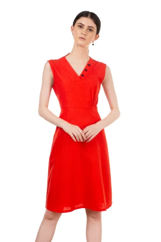 Casual Orange A-line Cotton Dress