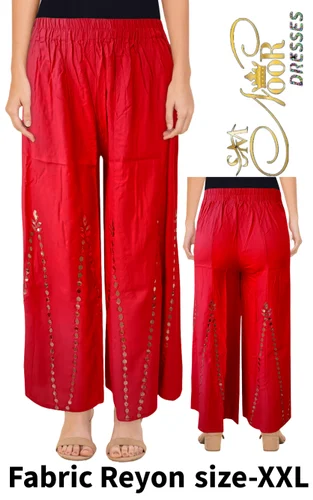 Reyon Red Mirror Work Palazzo, Party Wear