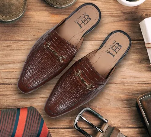 Brown Mens Leather Mule Shoes