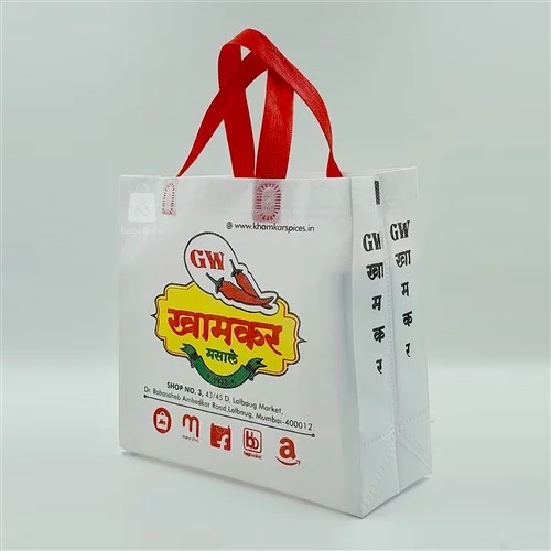 GW Khamkar Masale Non Woven White Box Bag W 10” x H 10” x G 4”