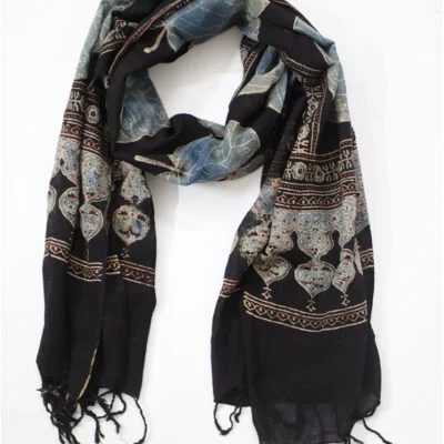 Ajrakh Printed Scarf in Multicolour Combo