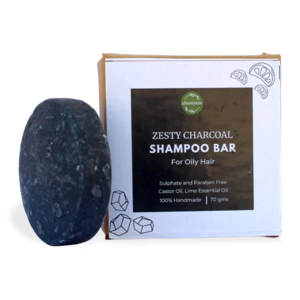 Shunyam Zesty Charcoal Shampoo Bar for Oily Hair - 70 gm