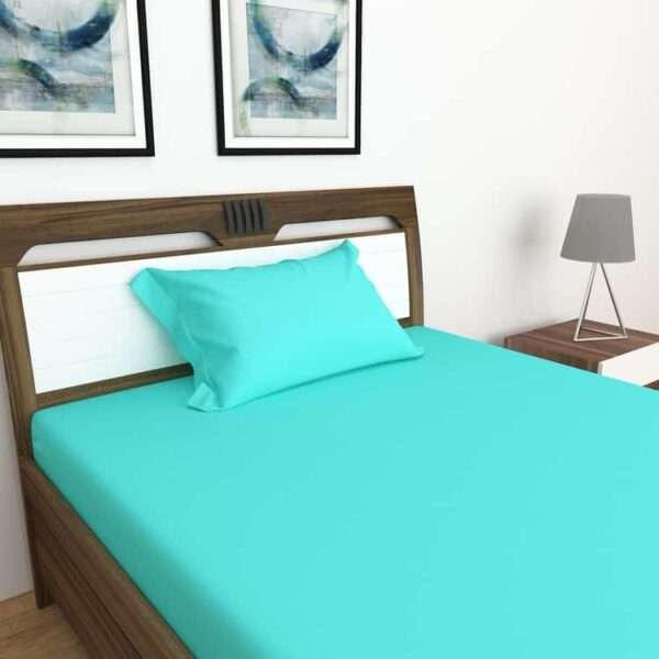 Colour Connect Solid Single Bedsheets - Set Of 2 Pcs - Cotton - 154 Tc - Blue - Image 2