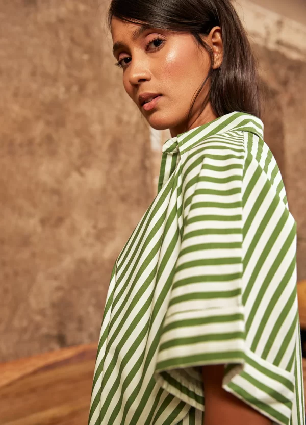 Olive Stripe Shirt Dress - Image 3