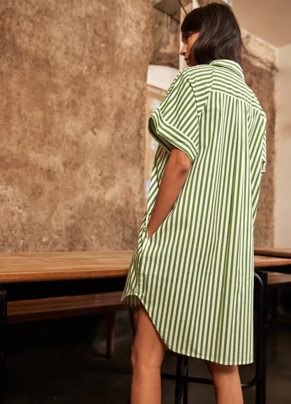 Olive Stripe Shirt Dress - Image 5