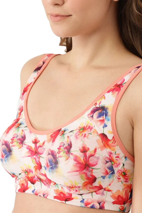 Organic Cotton Antimicrobial Full coverage support bra-ISB110- Peach Print - Image 3