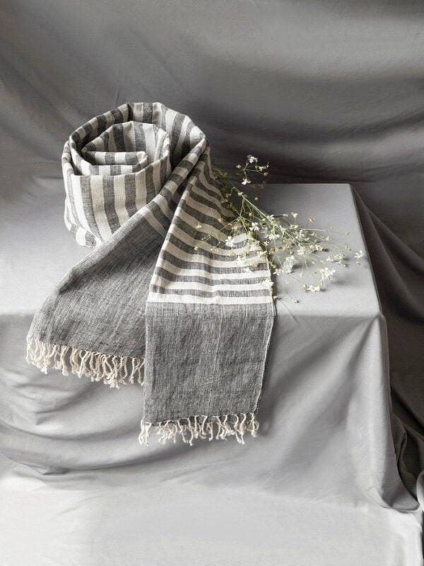 Grey Ivory Organic Kala Cotton Scarf - Image 3