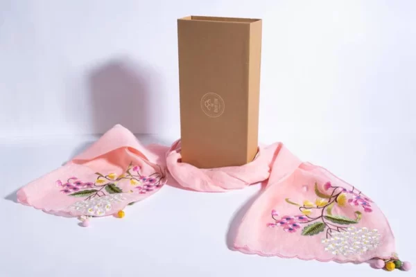 Pink Linen Base With Embroidered Florals And Scalloped Edges - Image 3