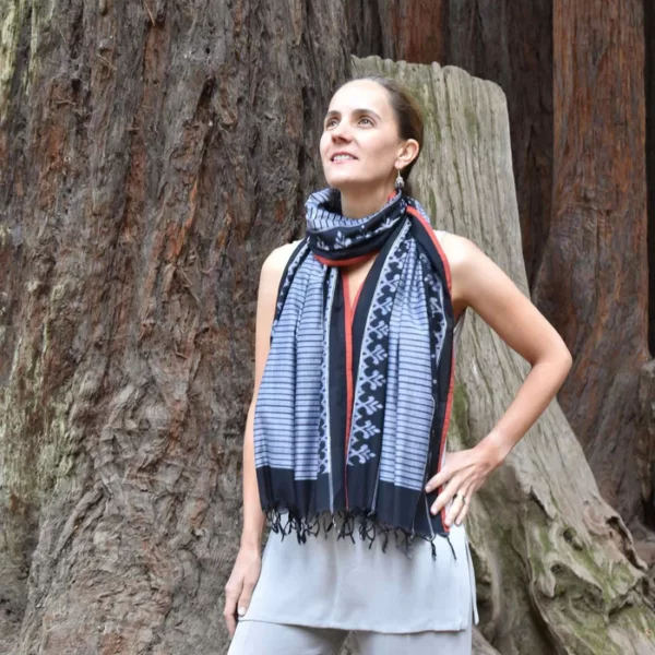 Checkmate Stripes Handwoven Ikat Scarf - Image 4