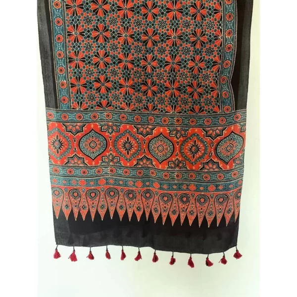 Boho Style Mulberry Silk Natural Ajrakh Printed Stole - Image 2