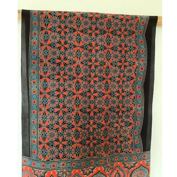 Boho Style Mulberry Silk Natural Ajrakh Printed Stole - Image 3