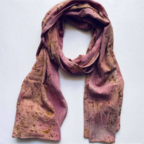 Eco-printed Kala Cotton Stole - Pink with Yellow - Image 2