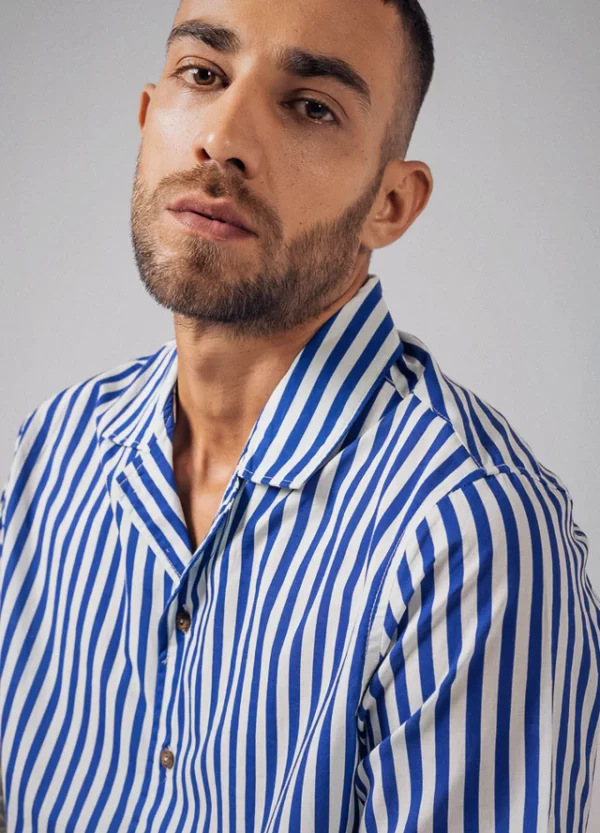 Cobalt Stripe Cuban Shirt - Image 4