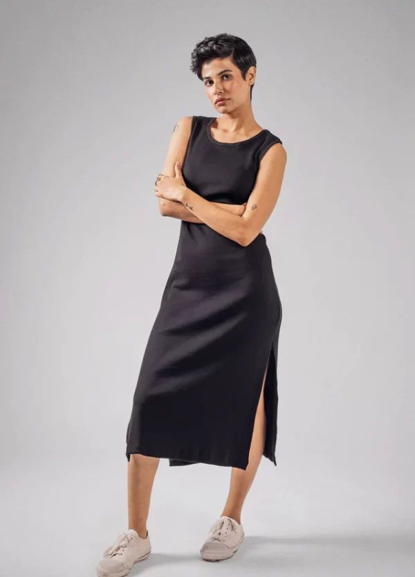 Black Ribbed Midi