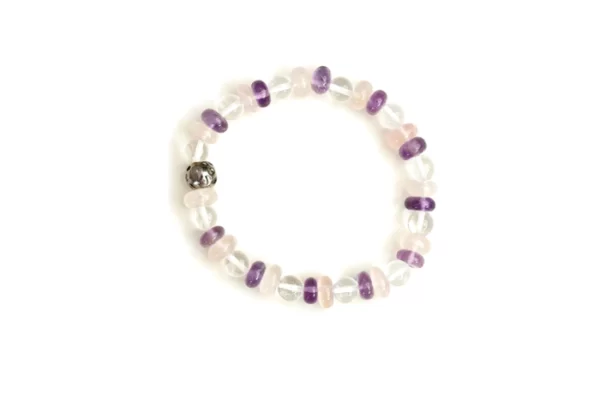 Amethyst, rose quartz & clear quartz bracelet for strength, love and fulfilling relationship - Image 3