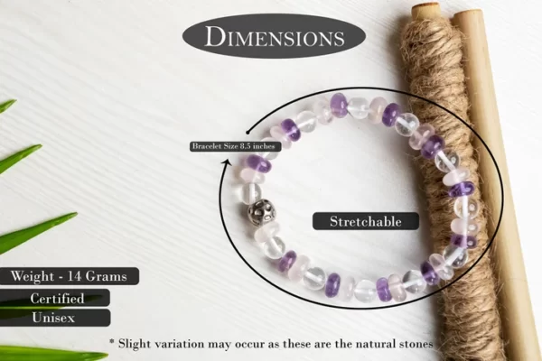 Amethyst, rose quartz & clear quartz bracelet for strength, love and fulfilling relationship - Image 5