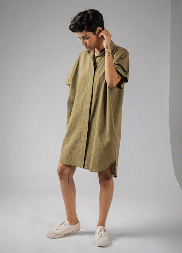 Olive Shirt Dress - Image 3