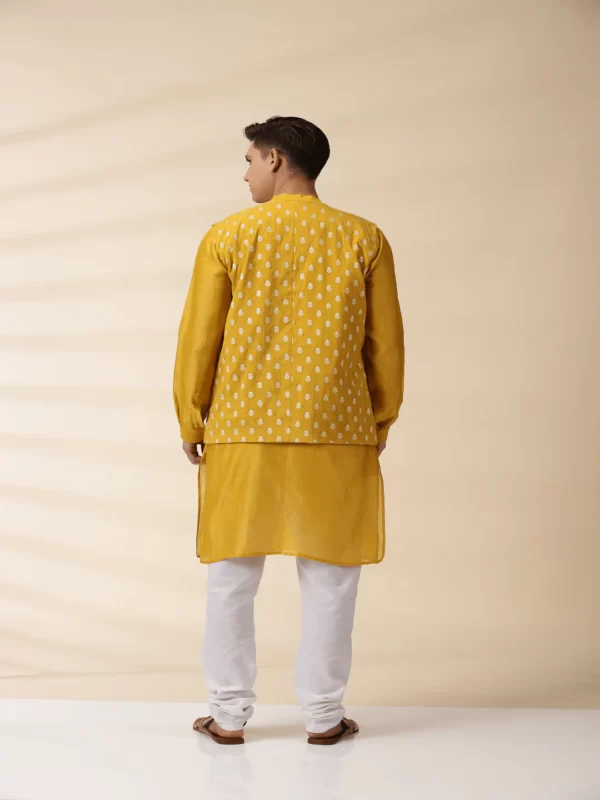 Yellow Chanderi Men's Nehru Jacket - Image 4