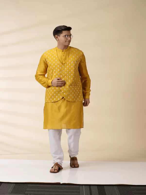 Yellow Chanderi Men's Nehru Jacket