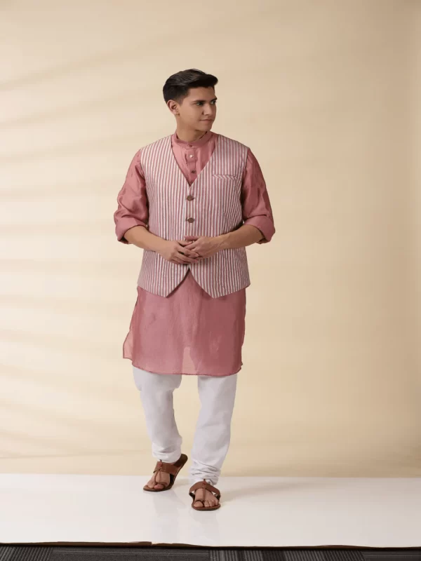 Blush Pink Chanderi Men's Jacket & Kurta Set - Image 2