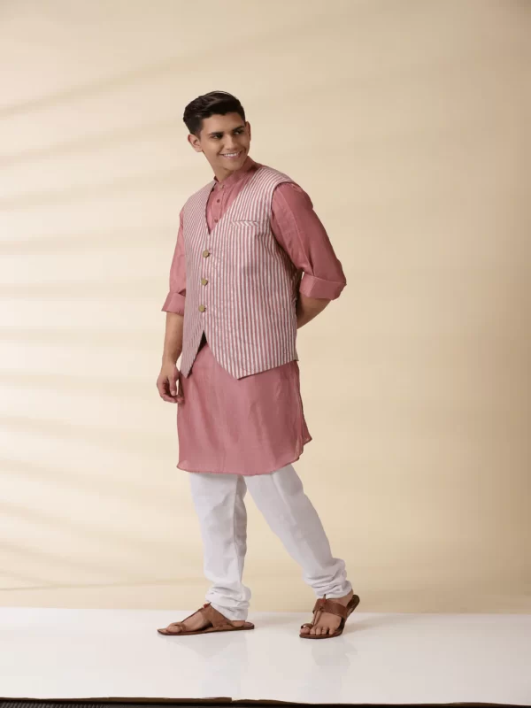 Blush Pink Chanderi Men's Jacket & Kurta Set - Image 3