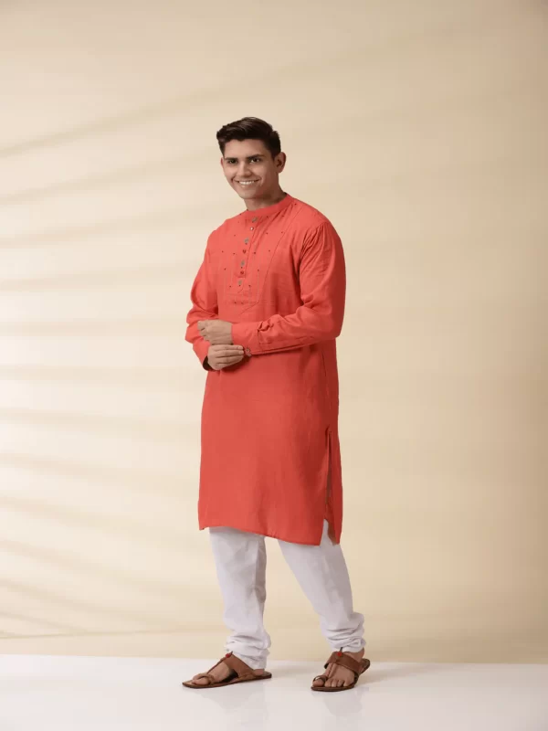 Orange Khadi Men's Yoke Kurta