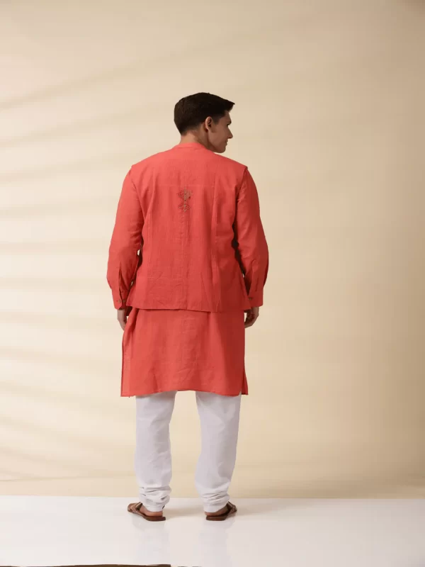 Orange Khadi Men's Yoke Kurta - Image 2