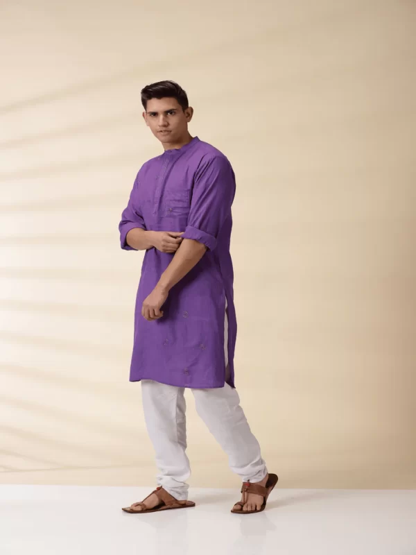 Purple Khadi Men's Kurta - Image 3