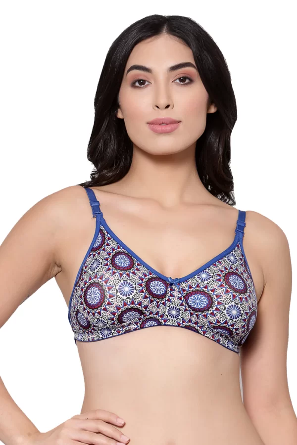 Organic Cotton Antimicrobial Backless Non-Padded Seamless bra-ISB100-Blue Print - Image 2