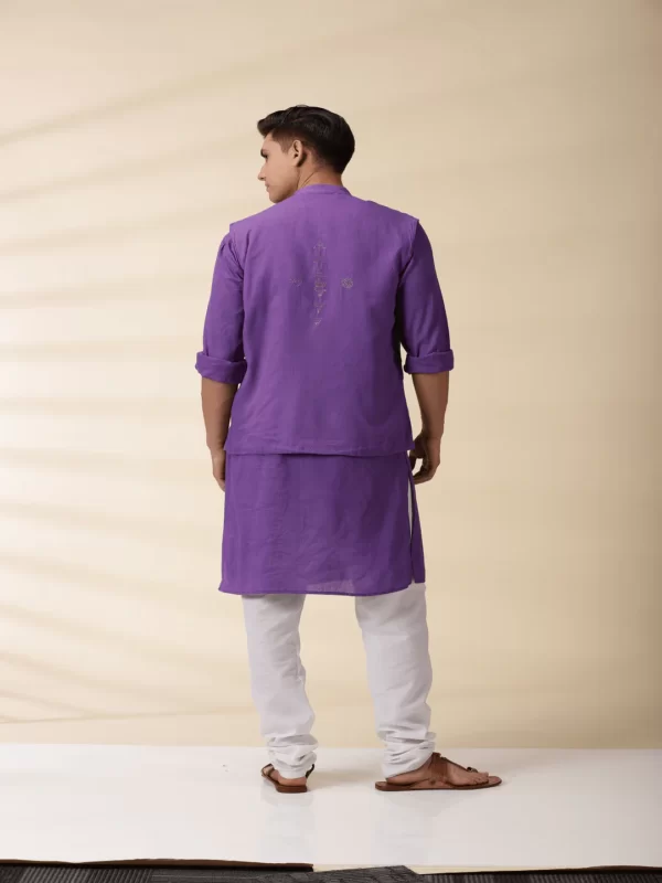 Purple Khadi Men's Nehru Jacket - Image 3