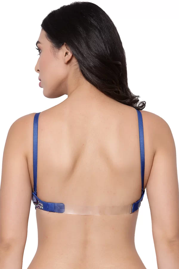 Organic Cotton Antimicrobial Backless Non-Padded Seamless bra-ISB100-Blue Print - Image 5