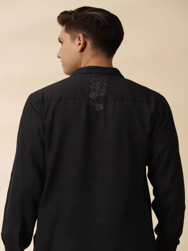 Black Khadi Men's Short Kurta - Image 2