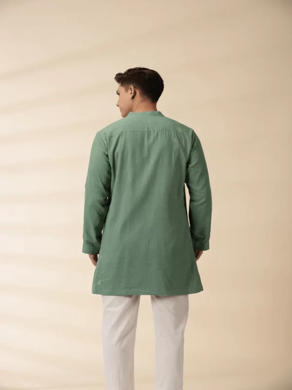 Green Long Jacket Style Men's Kurta - Image 5