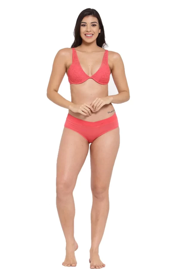 Organic Cotton Antimicrobial Underwired Plunge Bra & Panty-ISBP107_IMP102-Bright Pink - Image 3