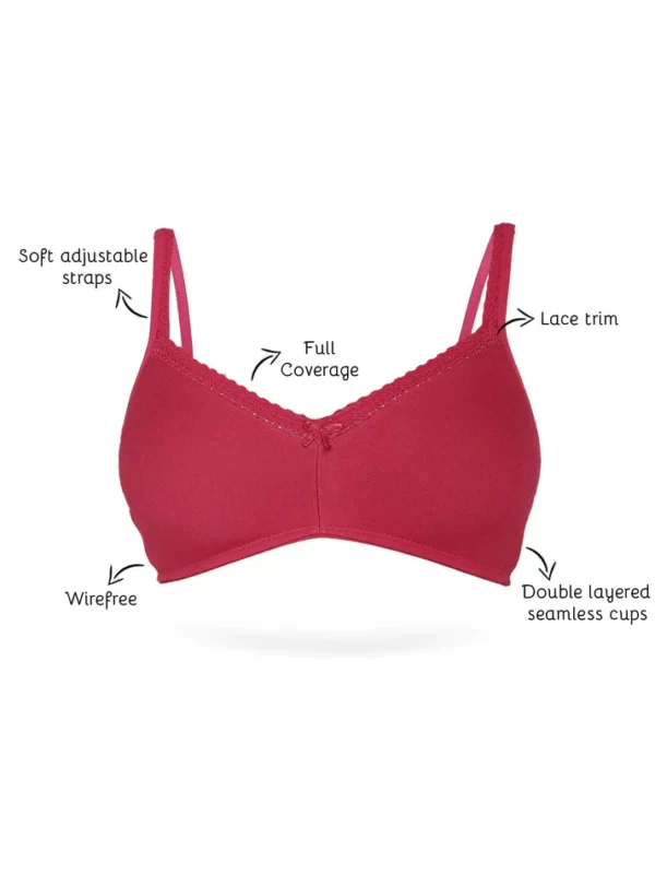 Organic Cotton Antimicrobial Soft Laced Bra-ISB017-Maroon - Image 2