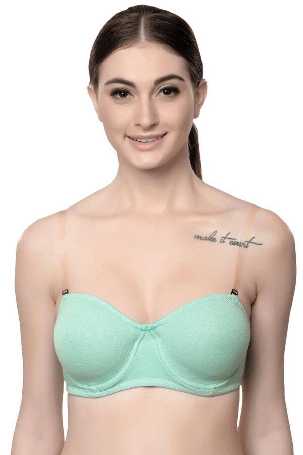 Organic Cotton Antimicrobial Non-padded Strapless Bra-ISB020-Ocean Green - Image 4