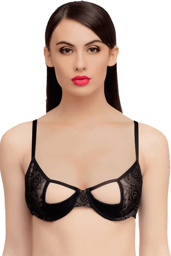 Organic Cotton Premium Padded Underwired Lace Cage Bra-ISB051 - Image 3