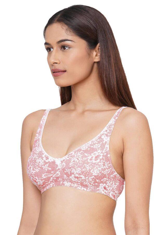 Organic Cotton Antimicrobial Seamless Side Support Bra-ISB057-Pink Lace Print - Image 2