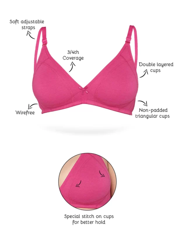 Organic Cotton Antimicrobial Seamless Triangular Bra with Supportive Stitch-ISB099-Fuschia - Image 5