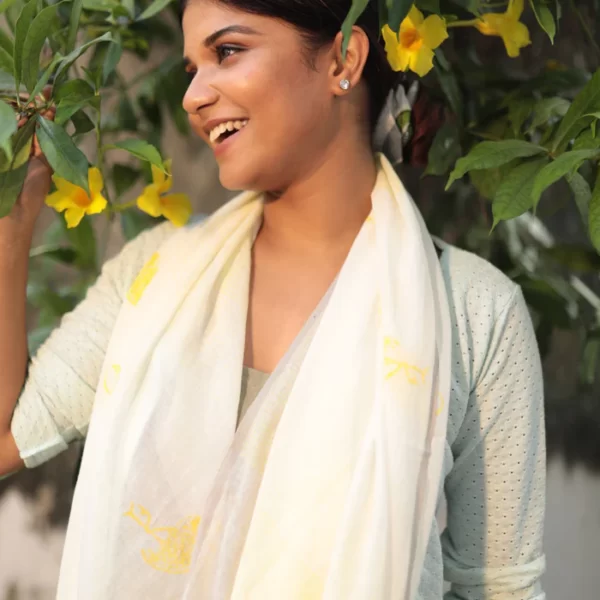 Yellow Flamingos Handloom Organic Cotton Stole - Image 2