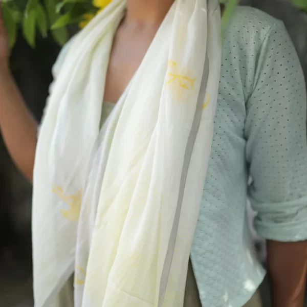 Yellow Flamingos Handloom Organic Cotton Stole - Image 3